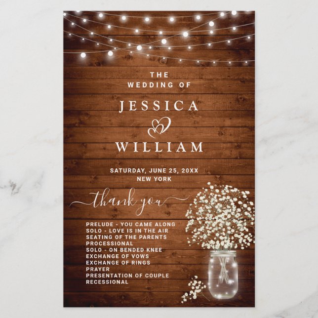 Programa de Ceremonia de Boda de Mason Jar por el  (Anverso)