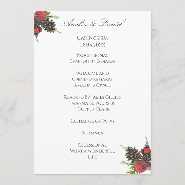 Programa de Ceremonia de Boda de Navidad Tradicion (Anverso)