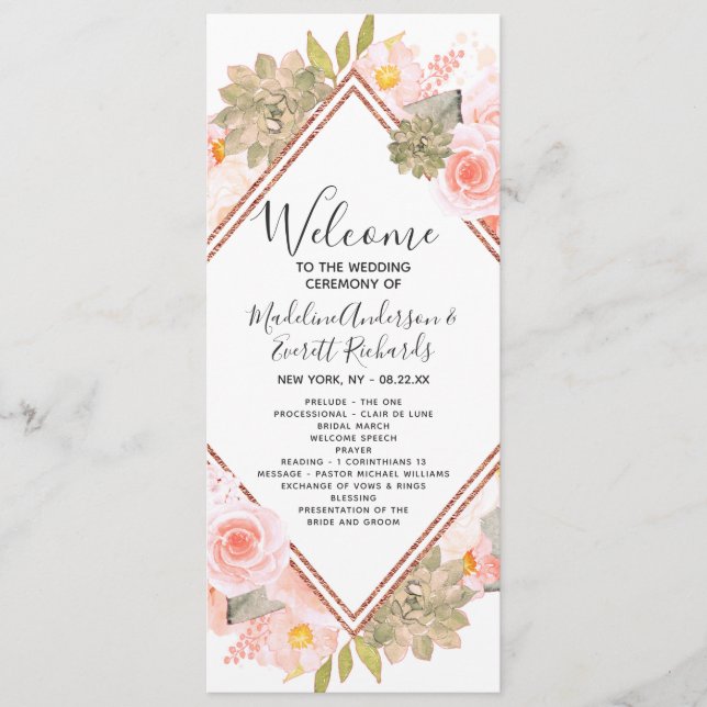 Programa de Ceremonia de Boda de Oro Peach Floral  (Anverso)