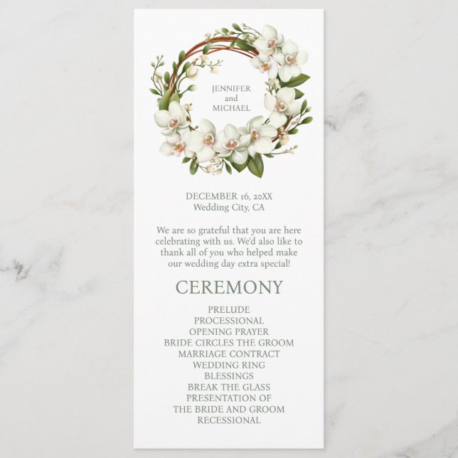 Programa de Ceremonia de Boda de Orquídeas Blancas (Anverso)