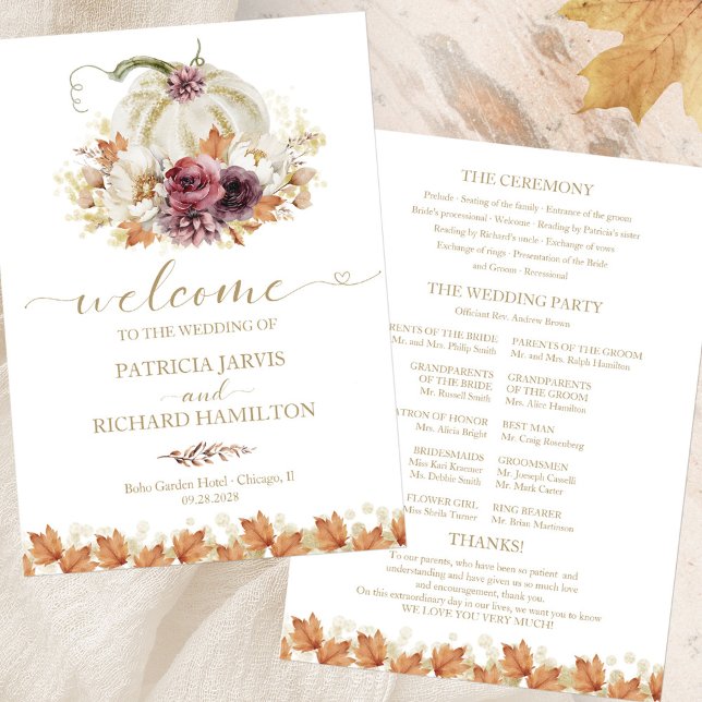 Programa de Ceremonia de Boda de Otoño con Floral  (Subido por el creador)