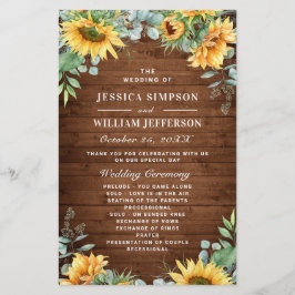 Programa de Ceremonia de Boda de Sunflowers Eucaly