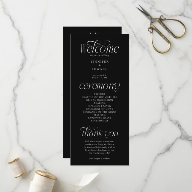 Programa de Ceremonia de Boda de Tipografía Negra  (Anverso/Reverso In Situ)