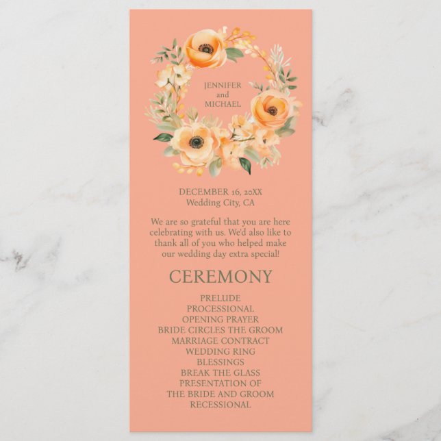 Programa de Ceremonia de Boda de verano de Peach (Anverso)