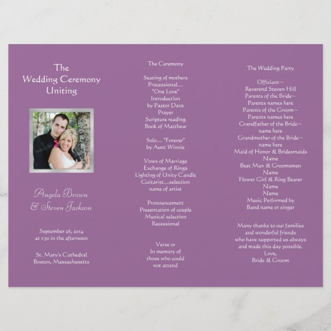 Programa de Ceremonia de Boda Doble con Foto (Anverso)
