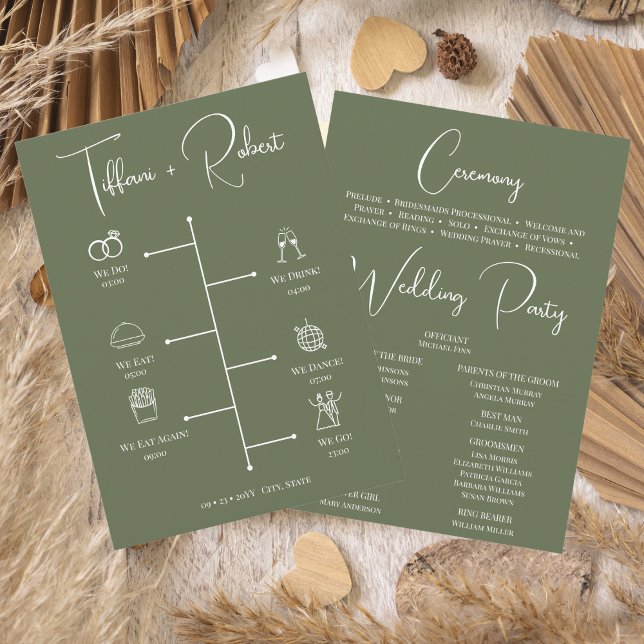Programa de Ceremonia de Boda Editable Color Verde (Subido por el creador)