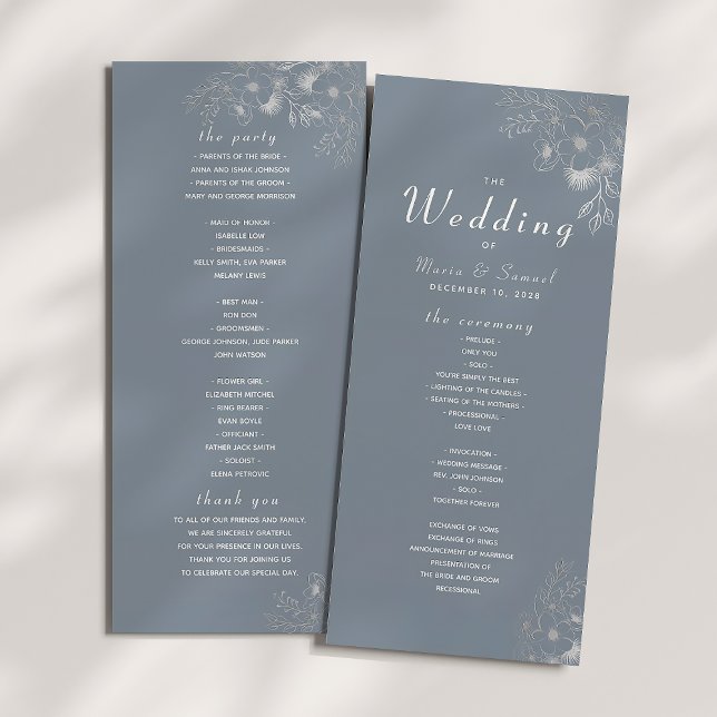 Programa de Ceremonia de Boda Elegante Azul Polvor (Subido por el creador)