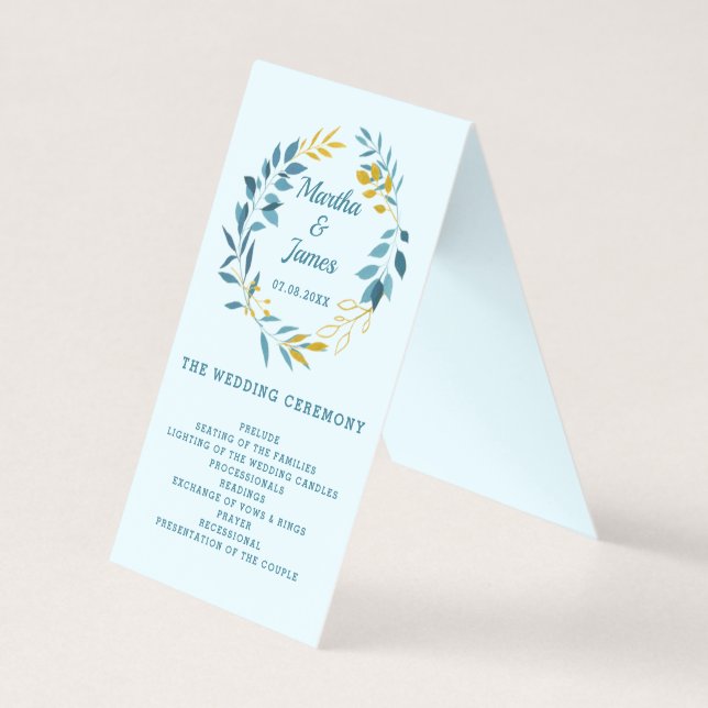 Programa de Ceremonia de Boda Elegante con Hojas d (Anverso)