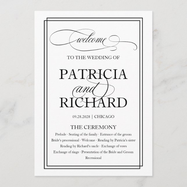 Programa de Ceremonia de Boda Elegante con Letra N (Anverso)