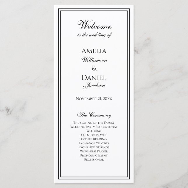 Programa de Ceremonia de Boda Elegante en Blanco y (Anverso)