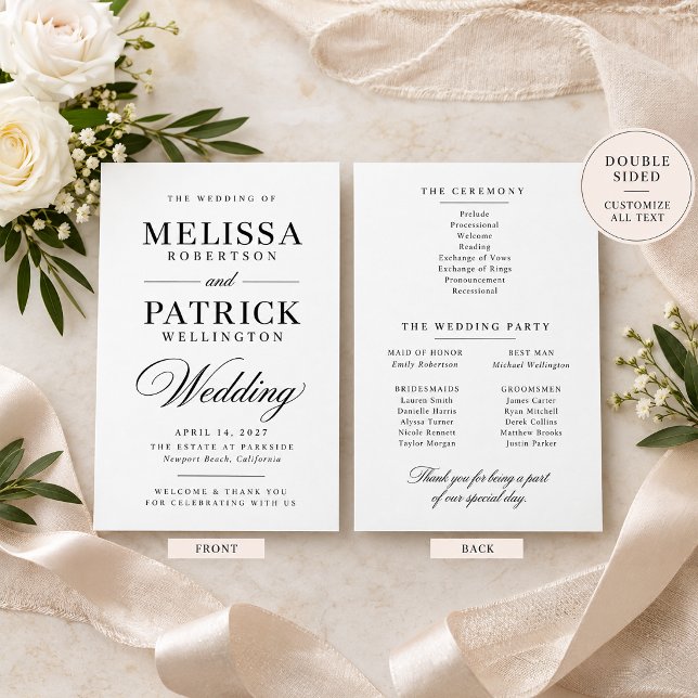 Programa de Ceremonia de Boda Elegante en Blanco y (Subido por el creador)