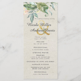 Programa de Ceremonia de Boda Elegante Verde Dorad