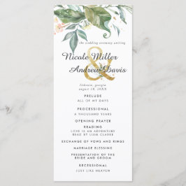 Programa de Ceremonia de Boda Elegante Verde Dorad
