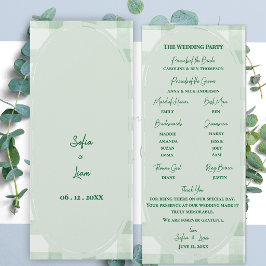Programa de Ceremonia de Boda en Gingham Verde Sal