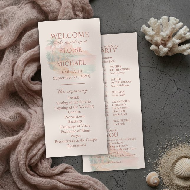 Programa de Ceremonia de Boda en Isla de Puestas d (Tropical Sunset Island Wedding Ceremony Program)