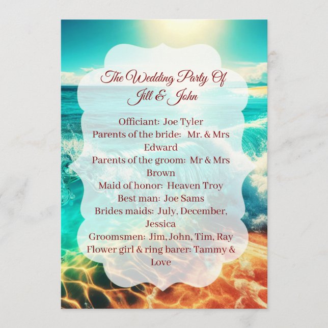 Programa de Ceremonia de Boda en la Playa Template (Anverso)