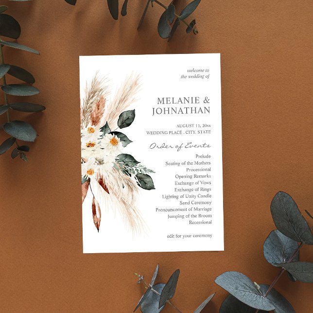 Programa de Ceremonia de Boda Floral Boho Copper P (Subido por el creador)