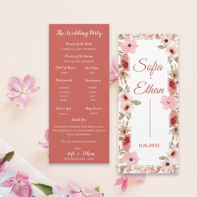 Programa de Ceremonia de Boda Floral con Rubor Mod (Modern Blush Floral Wedding Ceremony Program)