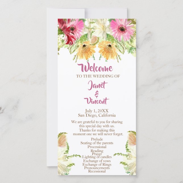 Programa de Ceremonia de Boda Floral de Flores Sil (Anverso)