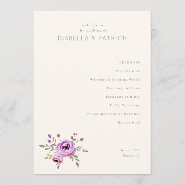 Programa de Ceremonia de Boda Floral Pastel Elegan (Anverso)