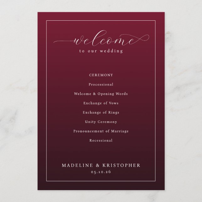 Programa de Ceremonia de Boda Marrón Elegante (Anverso)