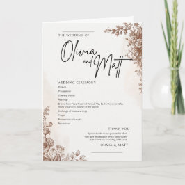 Programa de Ceremonia de Boda – Marrón Floral Eleg