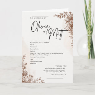 Programa de Ceremonia de Boda – Marrón Floral Eleg