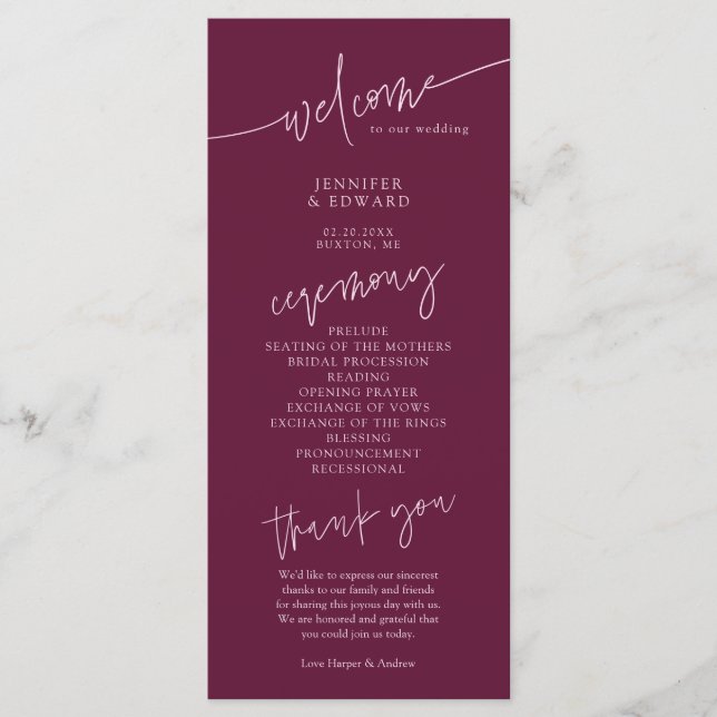 Programa de Ceremonia de Boda Minimalista de Aránd (Anverso)