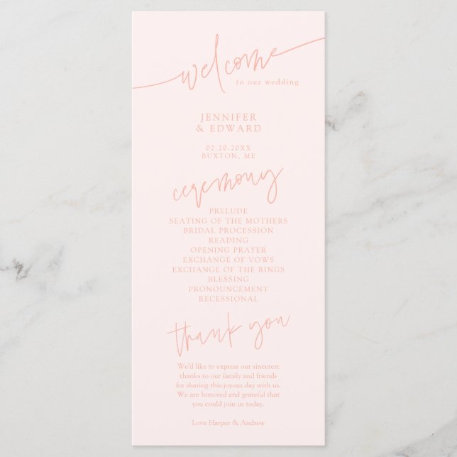 Programa de Ceremonia de Boda Minimalista en Duraz (Anverso)