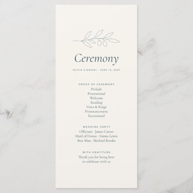 Programa de Ceremonia de Boda Minimalista Rama de  (Anverso)