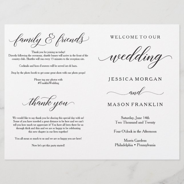 Programa de Ceremonia de Boda Programas Doblados (Anverso)