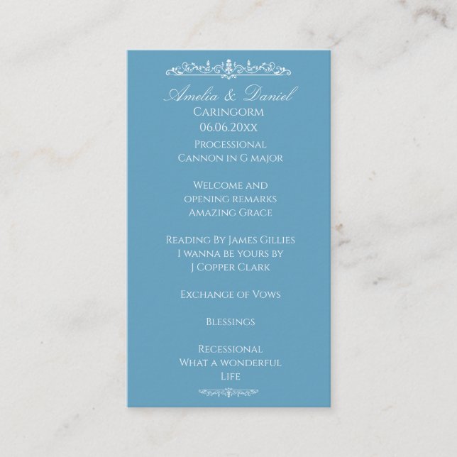 Programa de Ceremonia de Boda Regency Blue (Anverso)