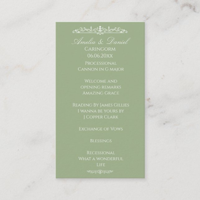 Programa de Ceremonia de Boda Regency Green (Anverso)