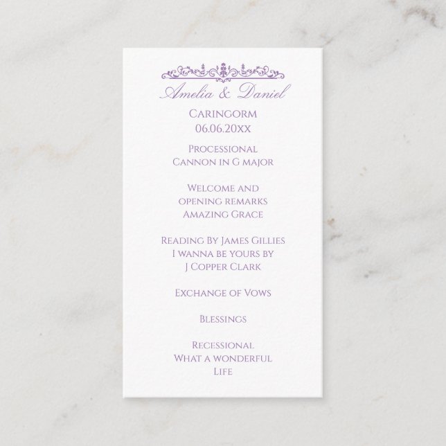 Programa de Ceremonia de Boda Regency Purple (Anverso)