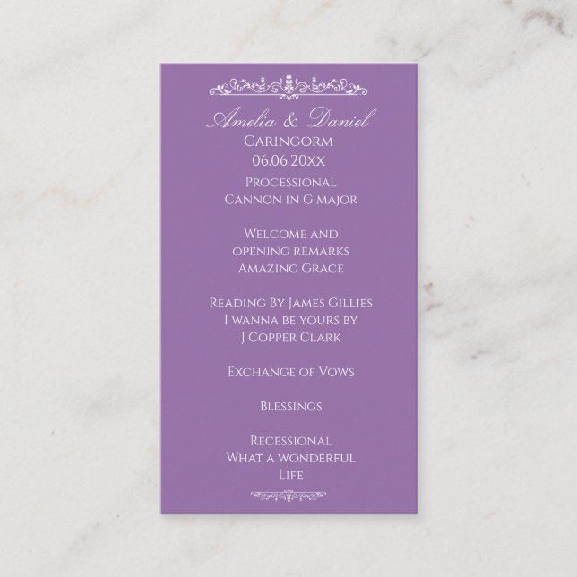 Programa de Ceremonia de Boda Regency Purple (Anverso)