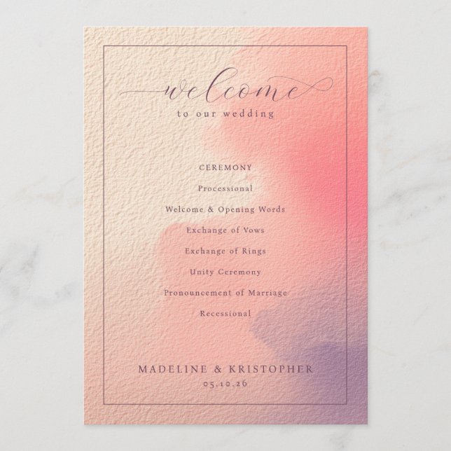 Programa de Ceremonia de Boda Romántica de Durazno (Anverso)