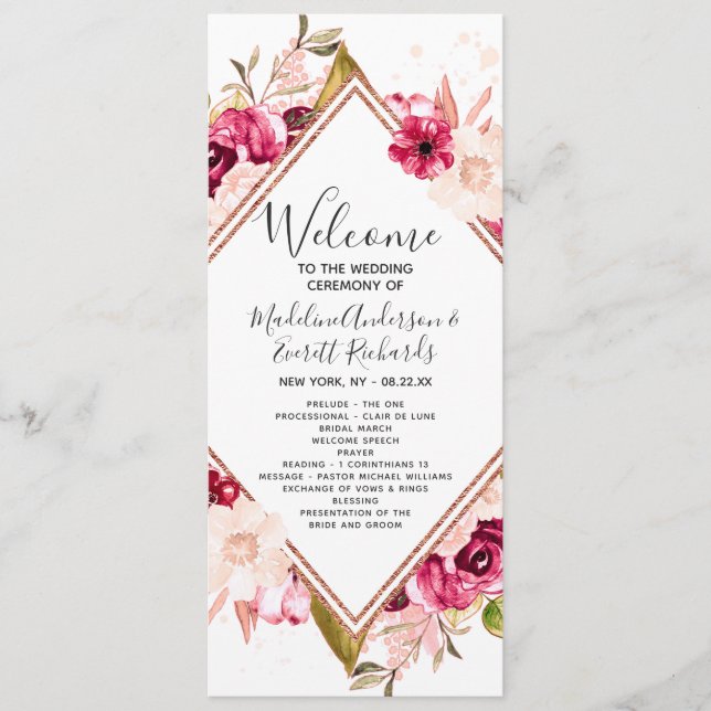 Programa de Ceremonia de Boda Rosa Dorado con Toqu (Anverso)