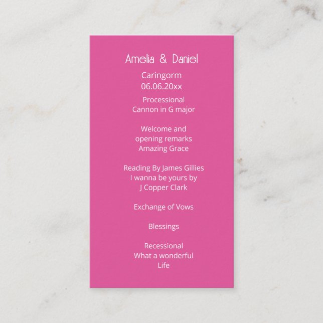 Programa de Ceremonia de Boda Rosa Frambuesa (Anverso)
