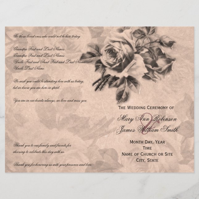 Programa de Ceremonia de boda Rosas de cosecha Sep (Anverso)