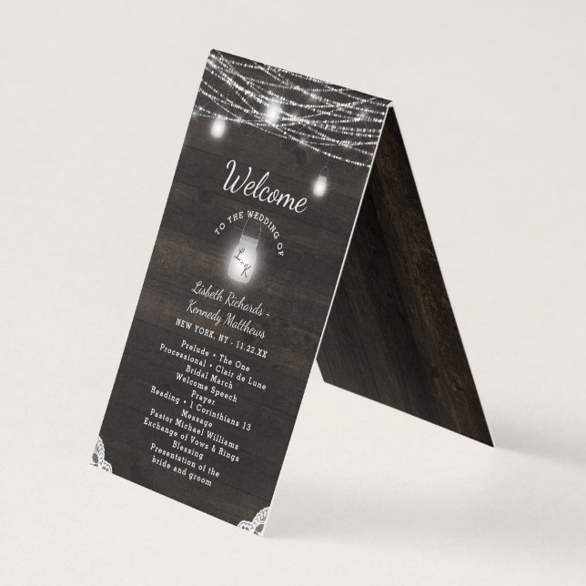 Programa de Ceremonia de Boda Rústico de la Madera (Anverso)