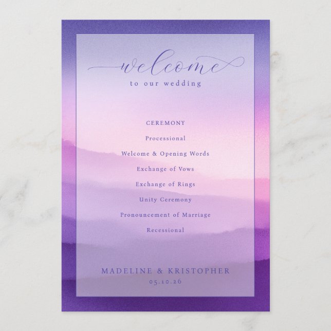 Programa de Ceremonia de Boda Serena Púrpura (Anverso)