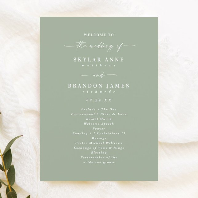 Programa de Ceremonia de Boda Simple Hoja Verde Só (Subido por el creador)