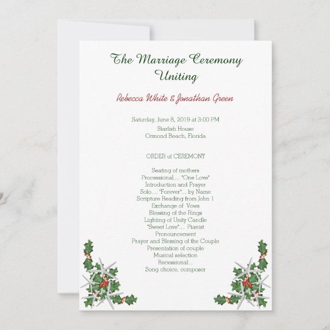 Programa de Ceremonia de Boda Starfish Beach para  (Anverso)