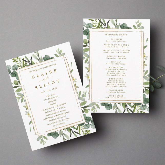 Programa de Ceremonia de Boda Verde Dorado Botánic (Front & Back)