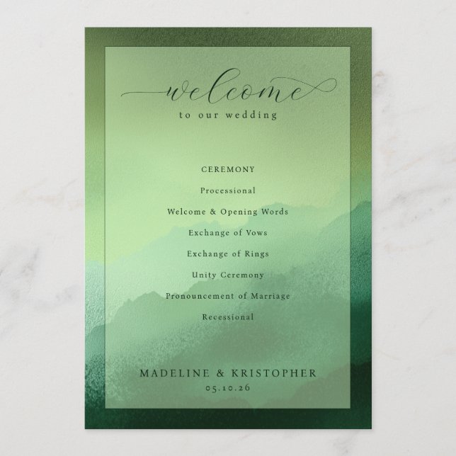 Programa de Ceremonia de Boda Verde Sereno (Anverso)