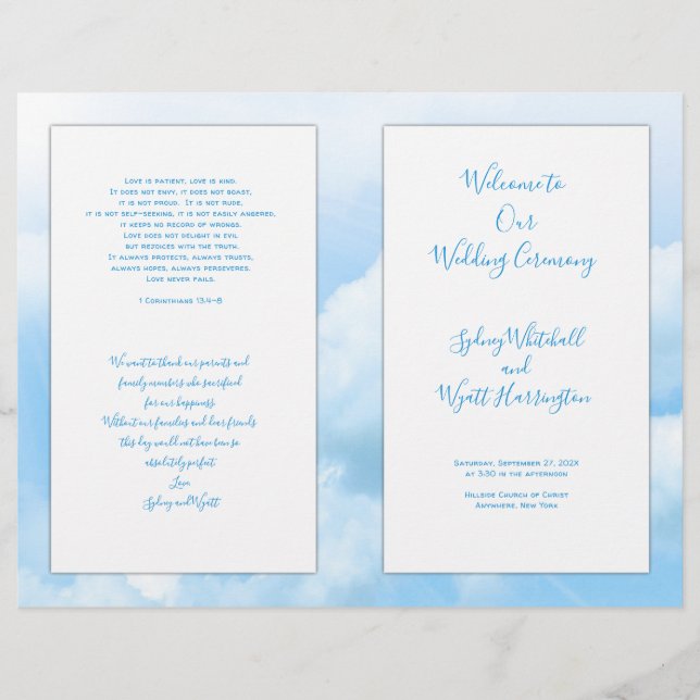 Programa de Ceremonia de Bodas Católicos Cielos (Anverso)