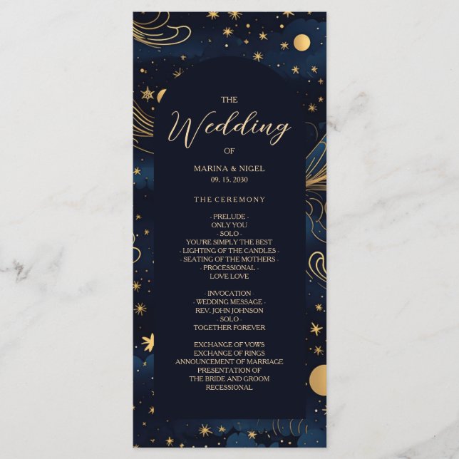 Programa de Ceremonia de Bodas Celestes Boho (Anverso)