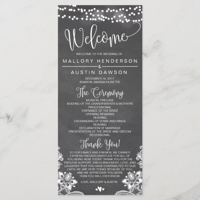 Programa de Ceremonia de Bodas de Chalk Lights (Anverso)