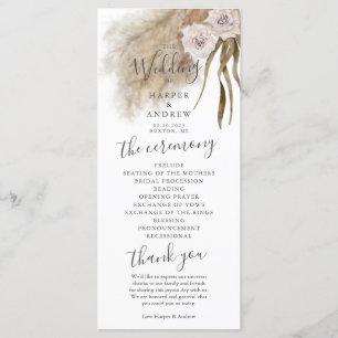 Programa de Ceremonia de Bodas de Grasa Boho Pampa