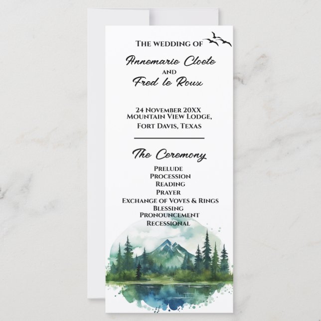 Programa de Ceremonia de Bodas de Montaña y Pinos (Anverso)